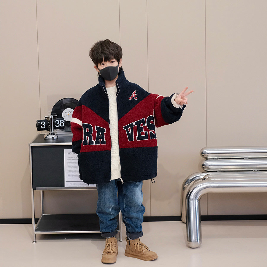男童颗粒绒外套冬装新款洋气中大童韩版夹克宝宝加厚男童上衣