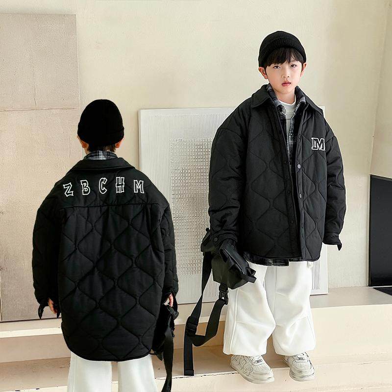 男童外套棉服冬季刺绣夹棉衬衫青少年冬款潮牌休闲衬衣棉衣
