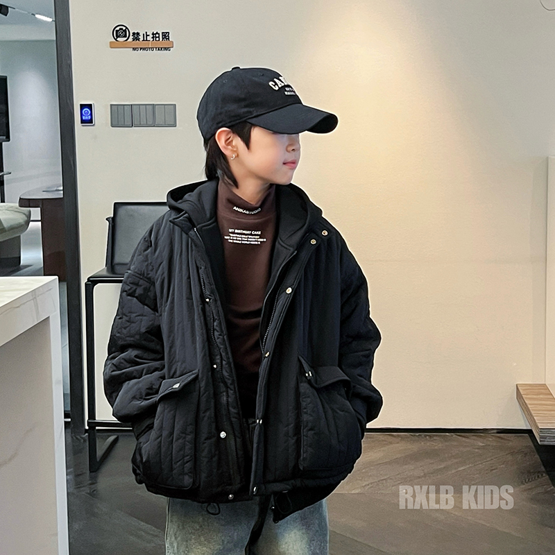 翻滚吧小龙包加绒加厚竖条纹棉服