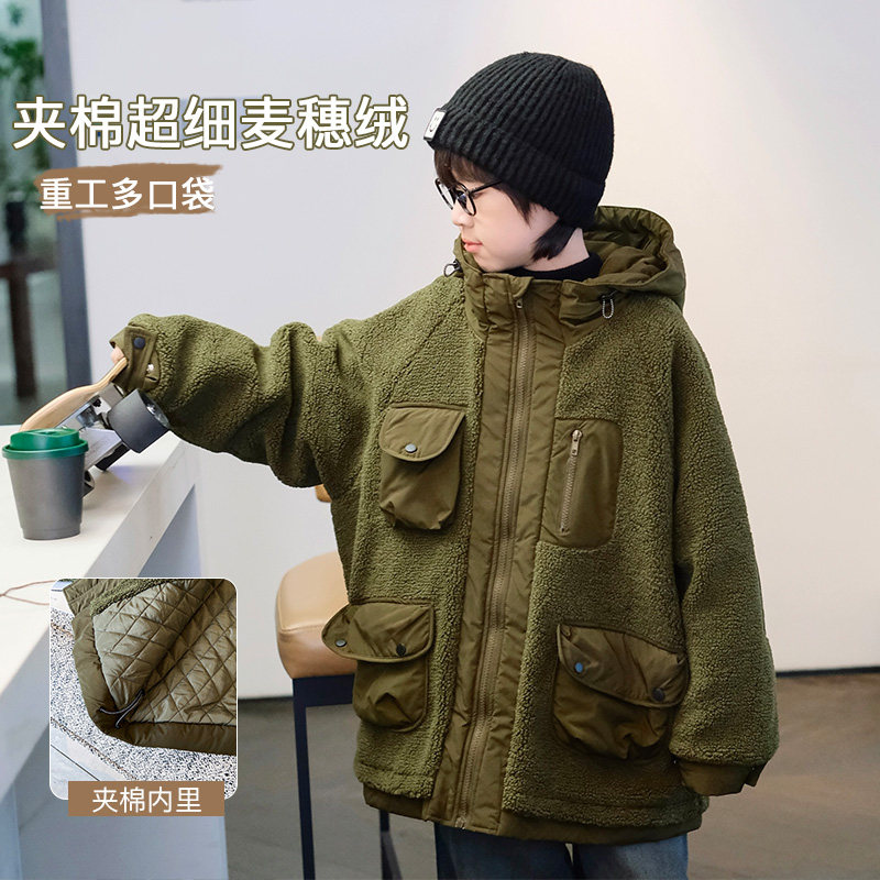 男童颗粒绒外套冬装新款洋气中大童韩版夹克儿童加厚夹棉棉服