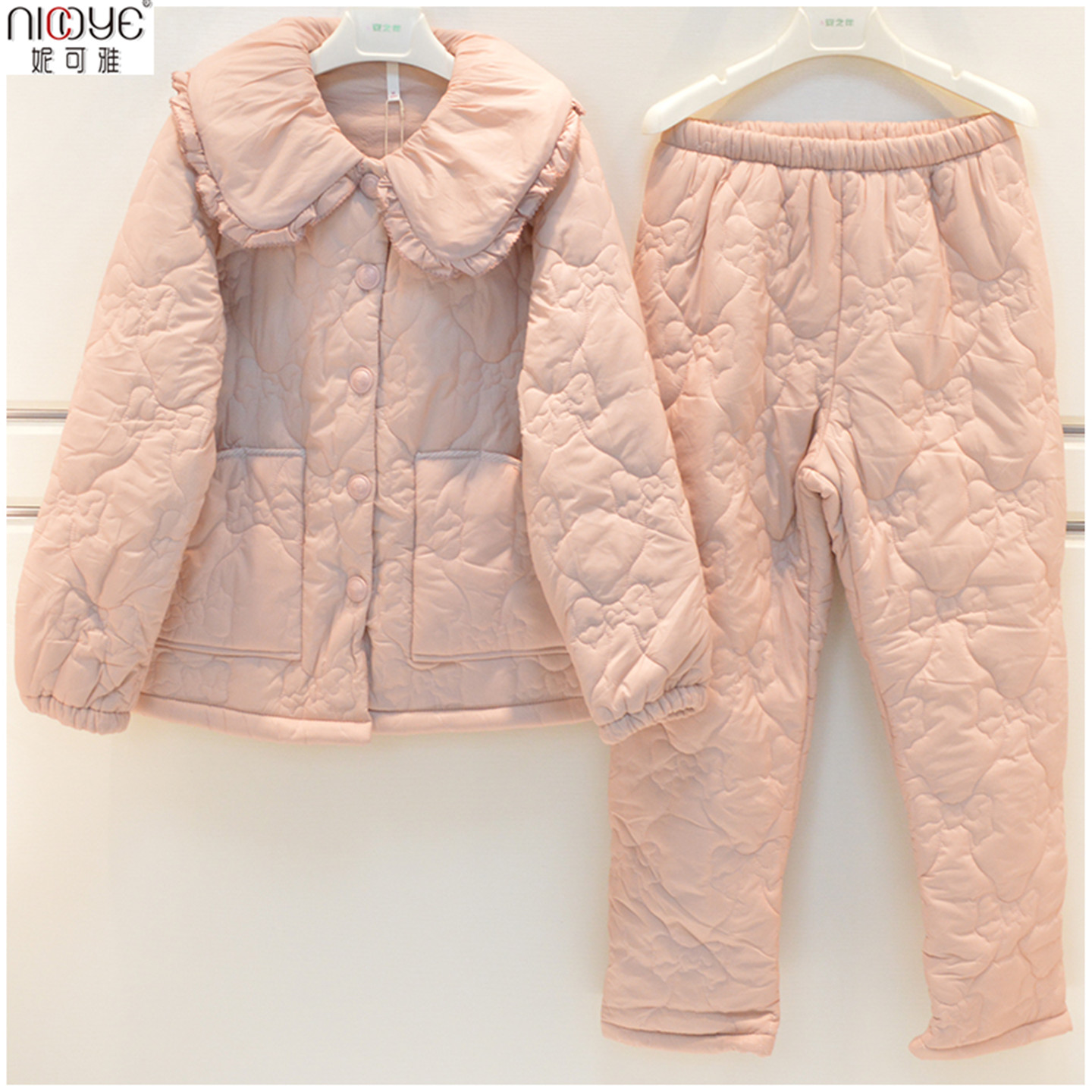 妮可雅冬季女云绫锦加厚夹棉睡衣