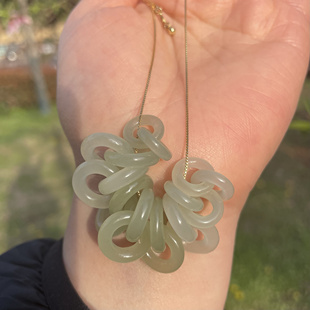 和田玉环环相扣骨肉相连配饰diy手链手串晴水双环小吊坠项坠