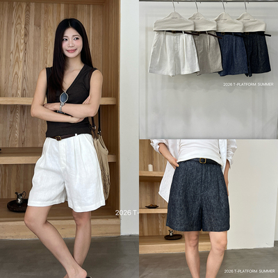 T-PLATFORM-四分裤女夏季薄款冰凉宽松百搭休闲短裤(配皮带)16178