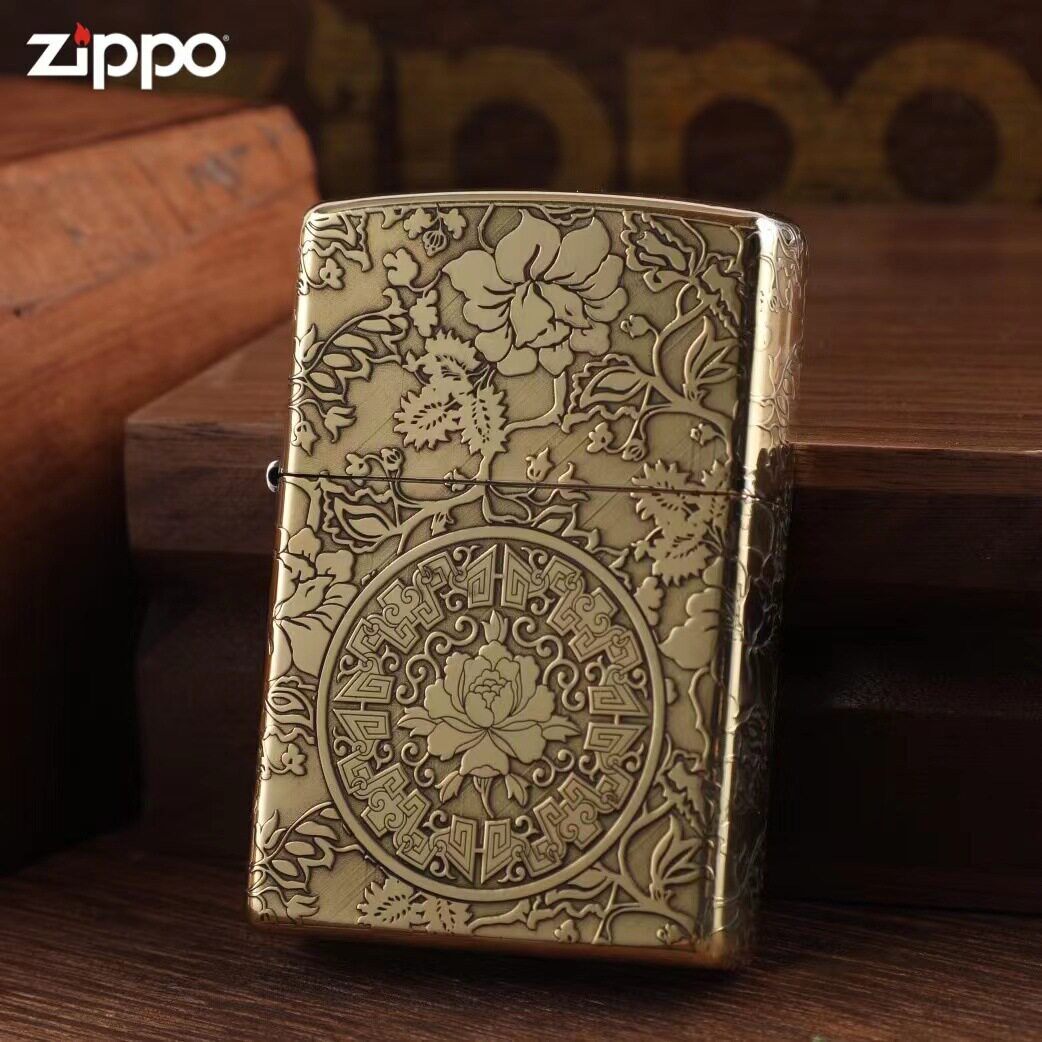 Zippo芝宝盔甲机深雕五面富贵牡丹花防风正品打火机送礼