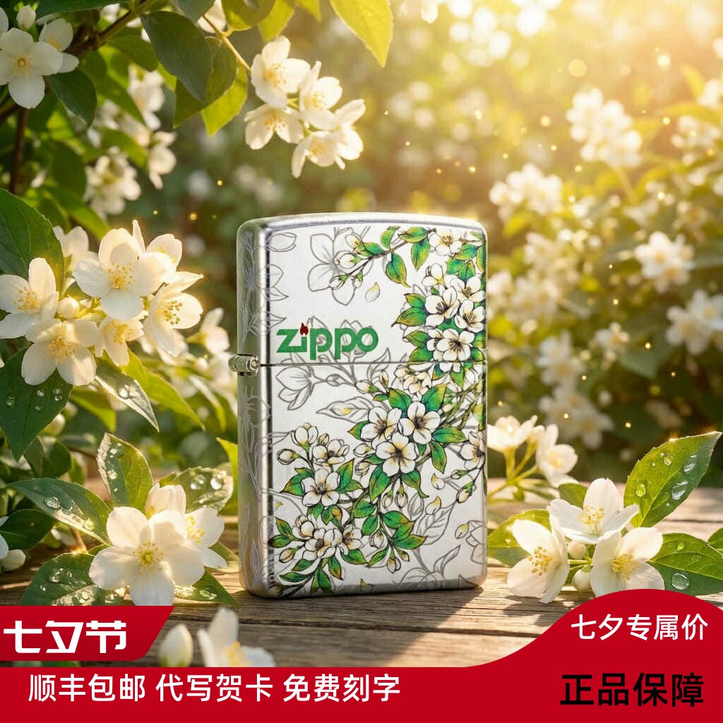 zippo/之宝春绘茉莉美国防风打火机包银劝君莫离送男士实用礼物