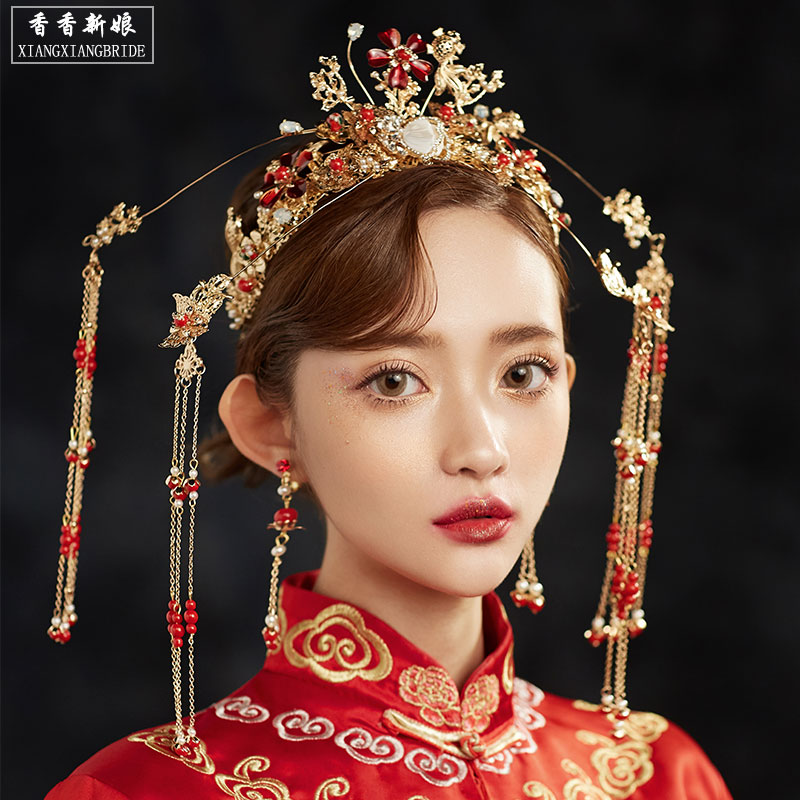 2018新款复古中式新娘头饰秀禾服凤冠霞帔简约流苏大气结婚装发饰