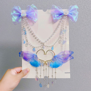 儿童公主流苏额头链发夹女童美人鱼超仙小女孩前额蝴蝶结发卡发饰