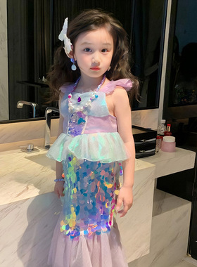 美人鱼公主裙女童连衣裙夏季小女孩人鱼衣服尾巴服装儿童生日裙子