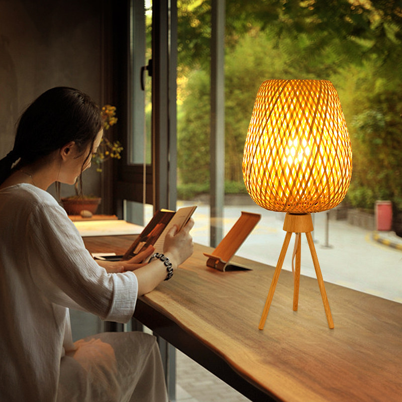 中式古风竹编台灯客厅竹艺灯具会所茶室日式民宿落地灯创意装饰灯