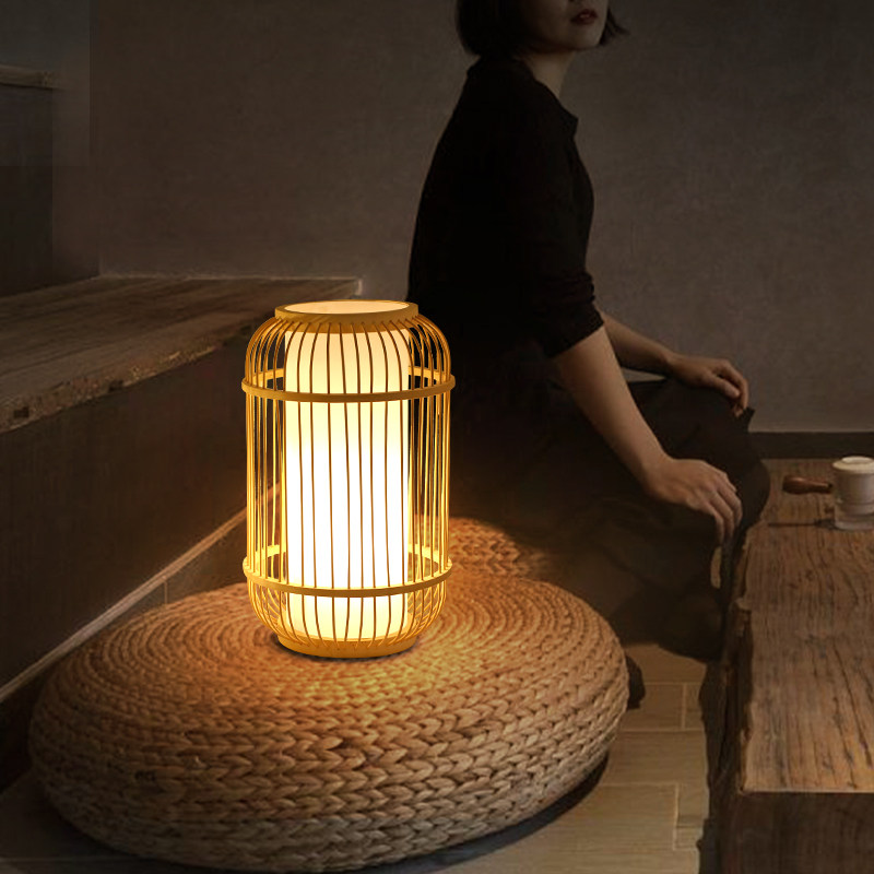中式禅意复古台灯民宿茶室庭院竹编装饰灯日式榻榻米床头充电夜灯
