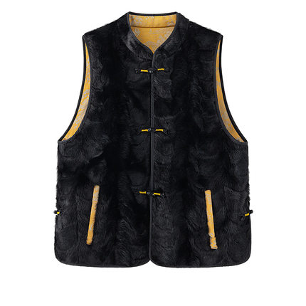 澳润雪水貂毛皮草女马甲2025新款国风盘扣双面穿貂皮大衣显瘦时尚