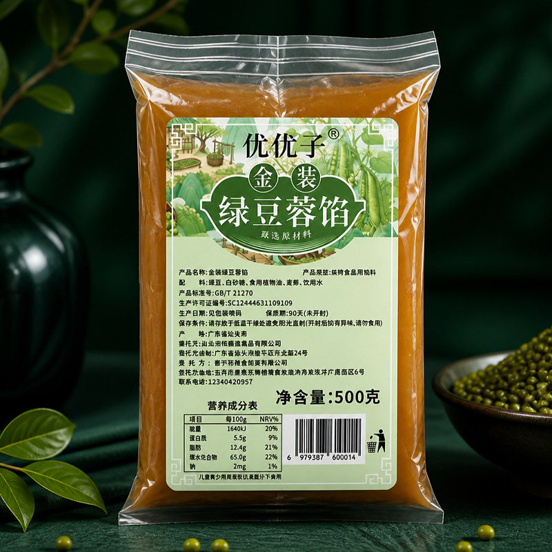 优优子绿豆沙馅料低糖莲蓉红豆沙黑芝麻汤圆月饼包子粽子馅奶黄馅
