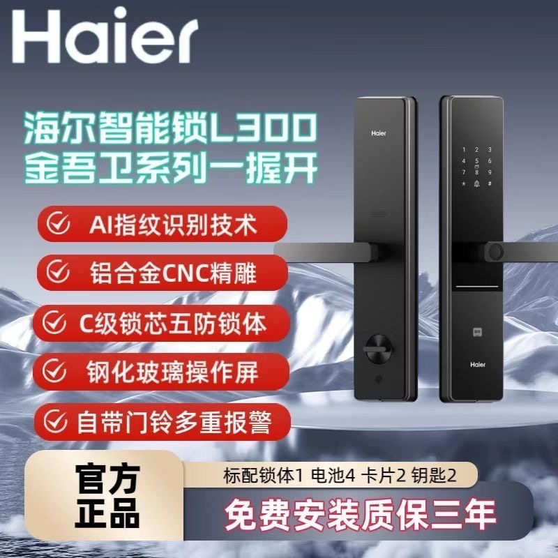 海尔金吾卫HFH-L300-CA智能锁指纹密码锁入户门防盗门锁智能门锁