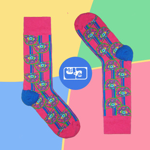 ALL SOCKS怪力乱象眼睛图案彩色复古波普原创设计情侣棉中筒袜