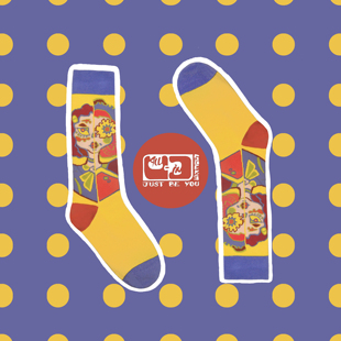 ALLIN 脑像表象HANA黄色ins风波普人脸图案春夏中筒袜 SOCKS联名款