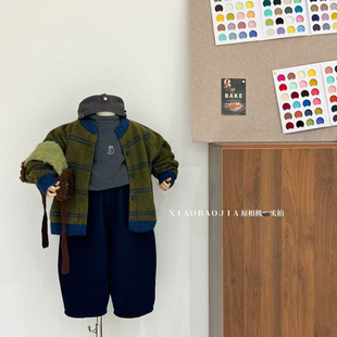 【冬&winter】：蓝绿撞色毛衣开衫‘’复古慵懒~25d001~小宝家