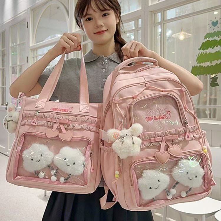 儿童书包手提袋女生小学生2025新款高颜值女孩初中生拼接双肩背包