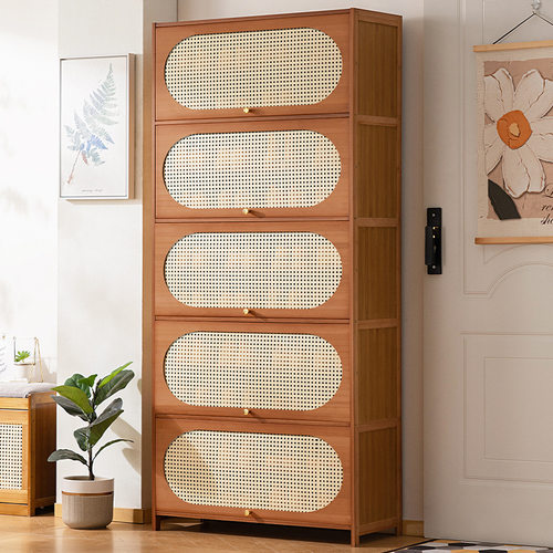 出租屋入户鞋柜门口一体简易多功能带门防尘收纳柜子鞋架落地多层