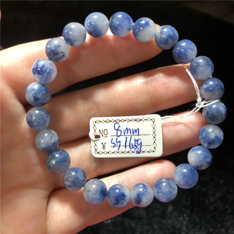 天然蓝发晶蓝线石水晶手链 礼物男女饰品单圈手串手链