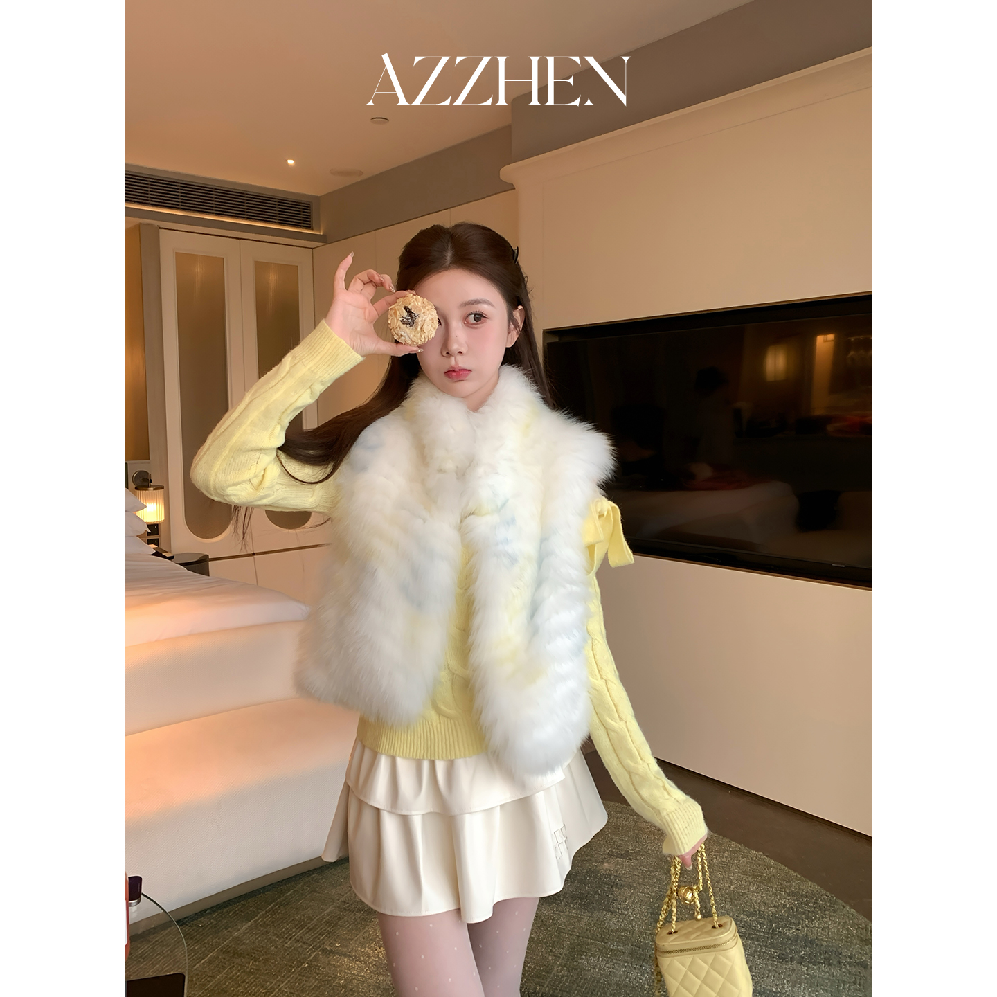 AZZHEN【暮雪烟岚】显瘦百搭狐狸毛立领坎肩皮草马甲
