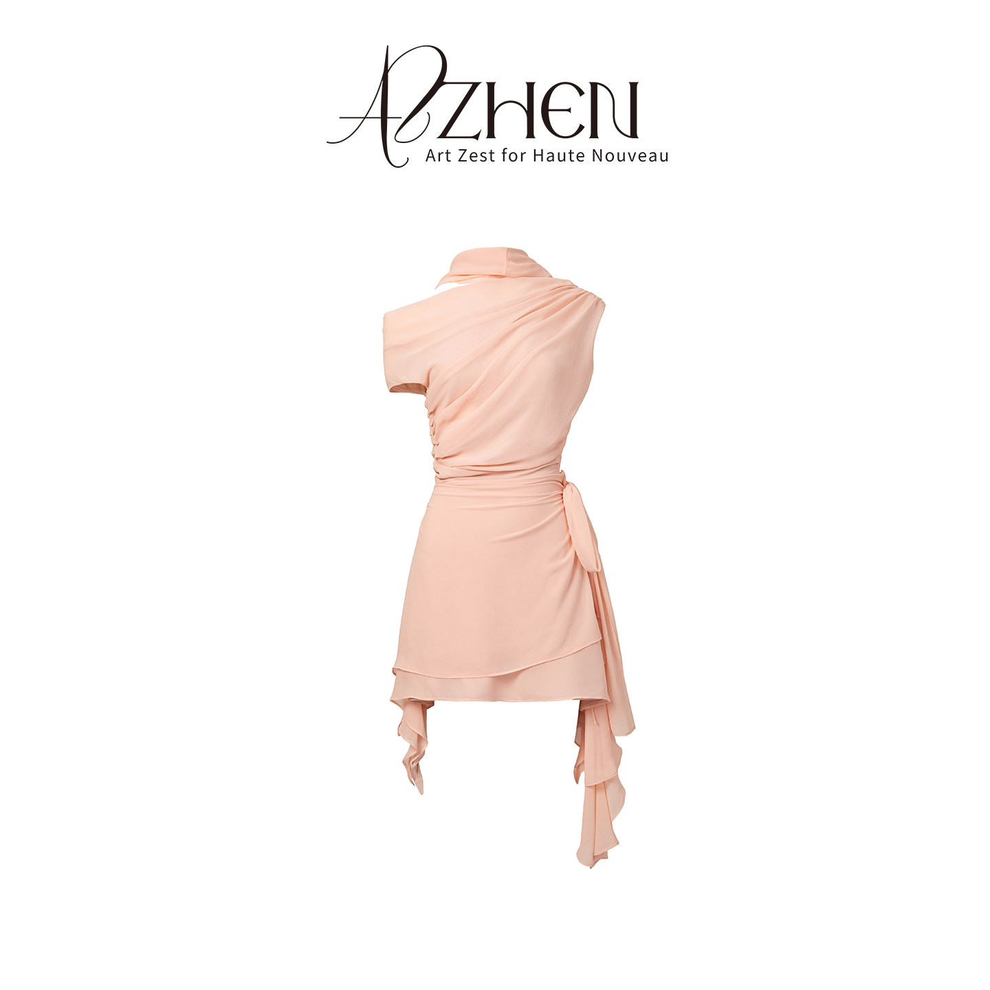 气质单肩雪纺飘带连衣裙