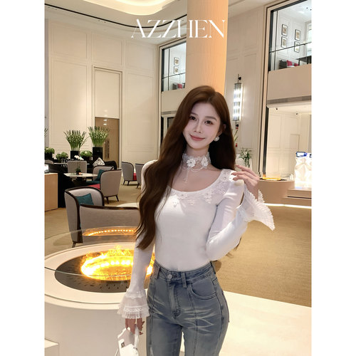 重工提花白色针织衫打底内搭长袖