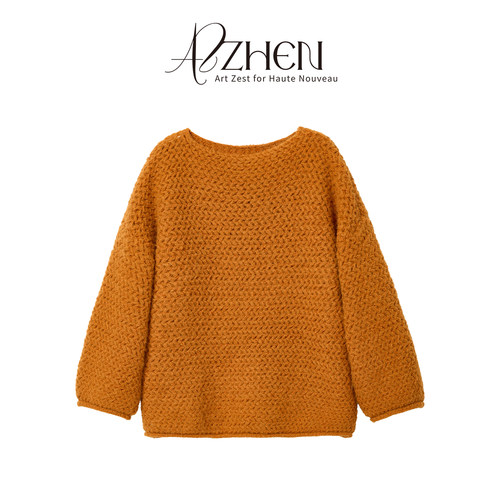 AZZHEN【冬日限定】慵懒风斜肩蝴蝶结针织上衣设计感毛衣