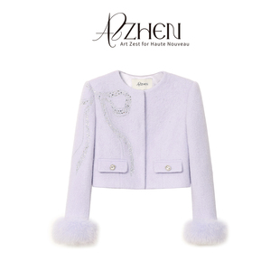 口狐狸毛毛呢外套半裙两件套 小香风可拆卸袖 AZZHEN 薄雾星河