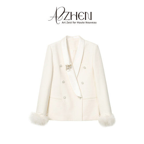 AZZHEN阿祯精致缎面羊毛西装外套