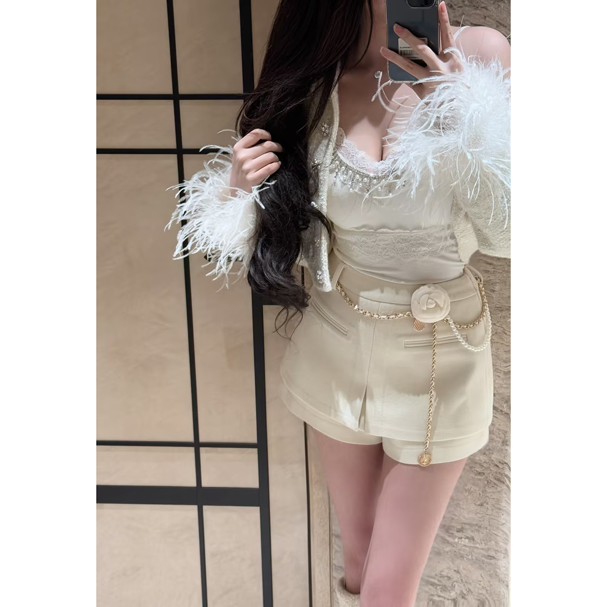 AZZHEN【一步舞曲】百搭高腰显瘦设计感假两件毛呢韩版修身短裤