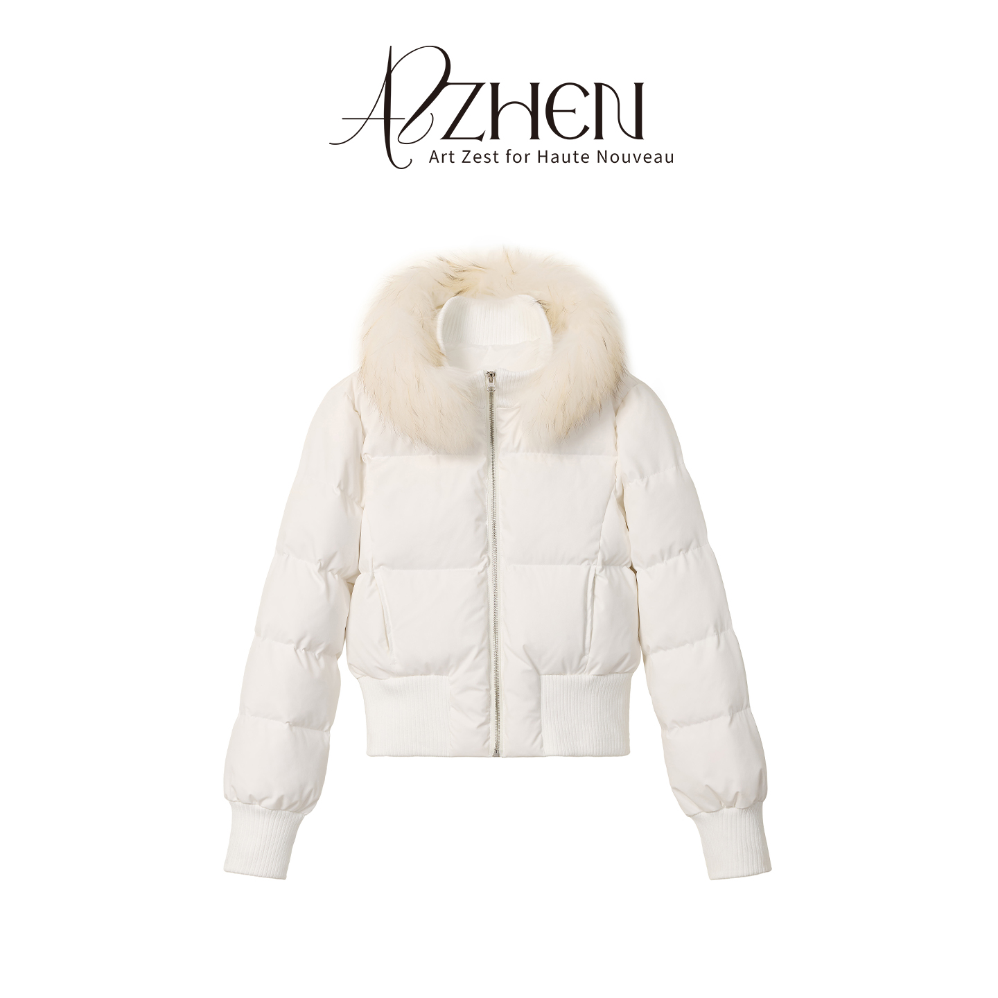 AZZHEN【挪威雪境】韩系收腰遮肉白鸭绒羽绒服保暖貉子毛毛领外套