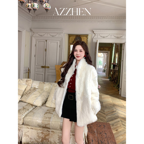 AZZHEN【高光兔毛】法式气质100兔毛加厚毛毛外套