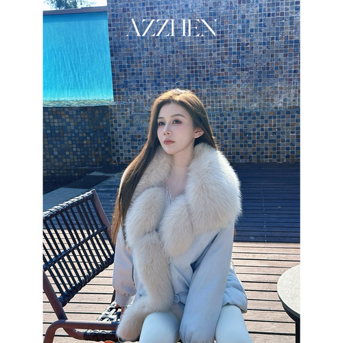 AZZHEN【落雪漫漫】大毛领狐狸毛可拆卸90鹅绒服羽绒外套