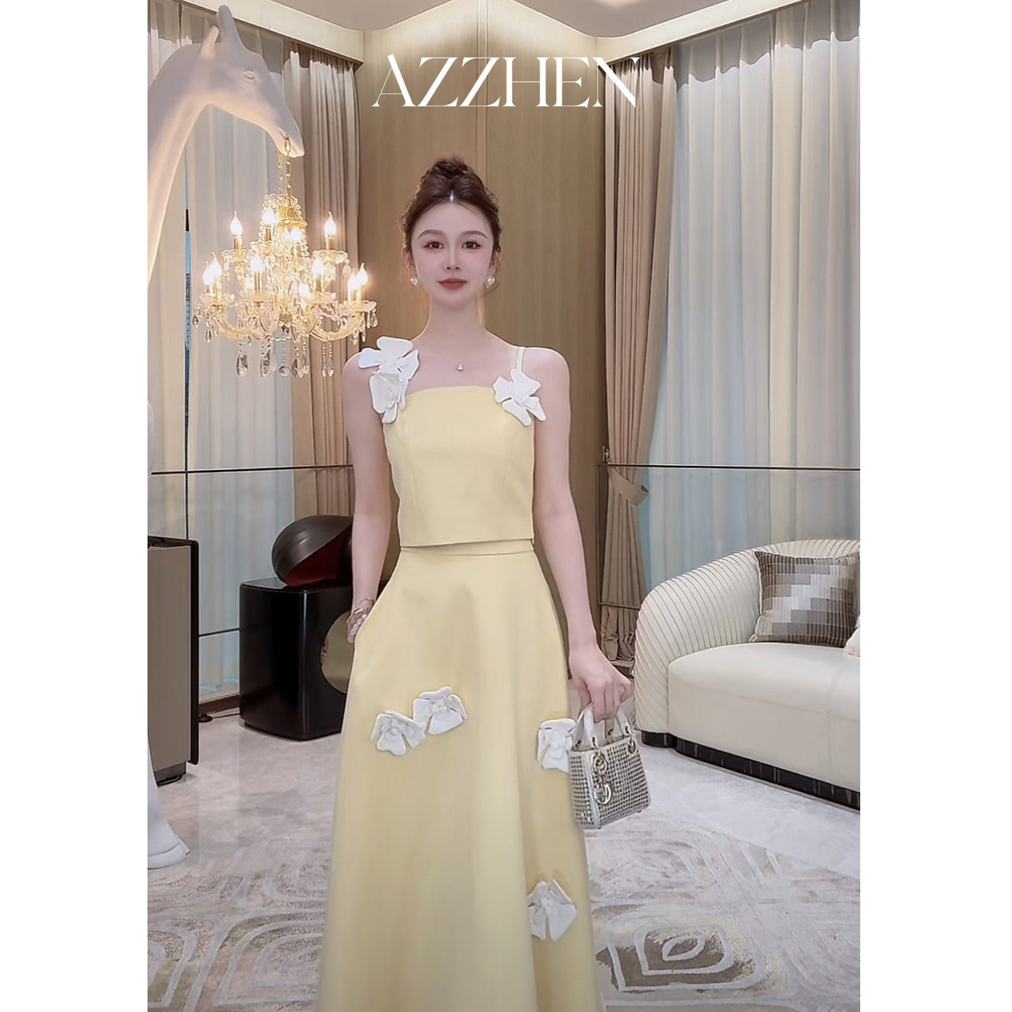 AZZHEN【夏日诗语】蝴蝶结花朵大裙摆套装女吊带上衣半裙两件套,女装/女士精品,时尚套装,淘宝优惠券,粉丝福利购,淘宝优惠卷