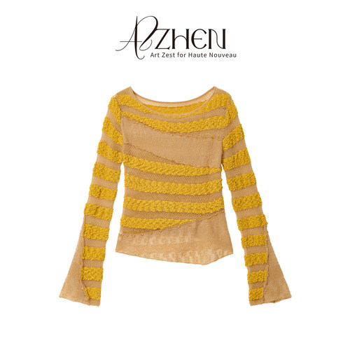 高级感黄色圆领长袖针织衫女