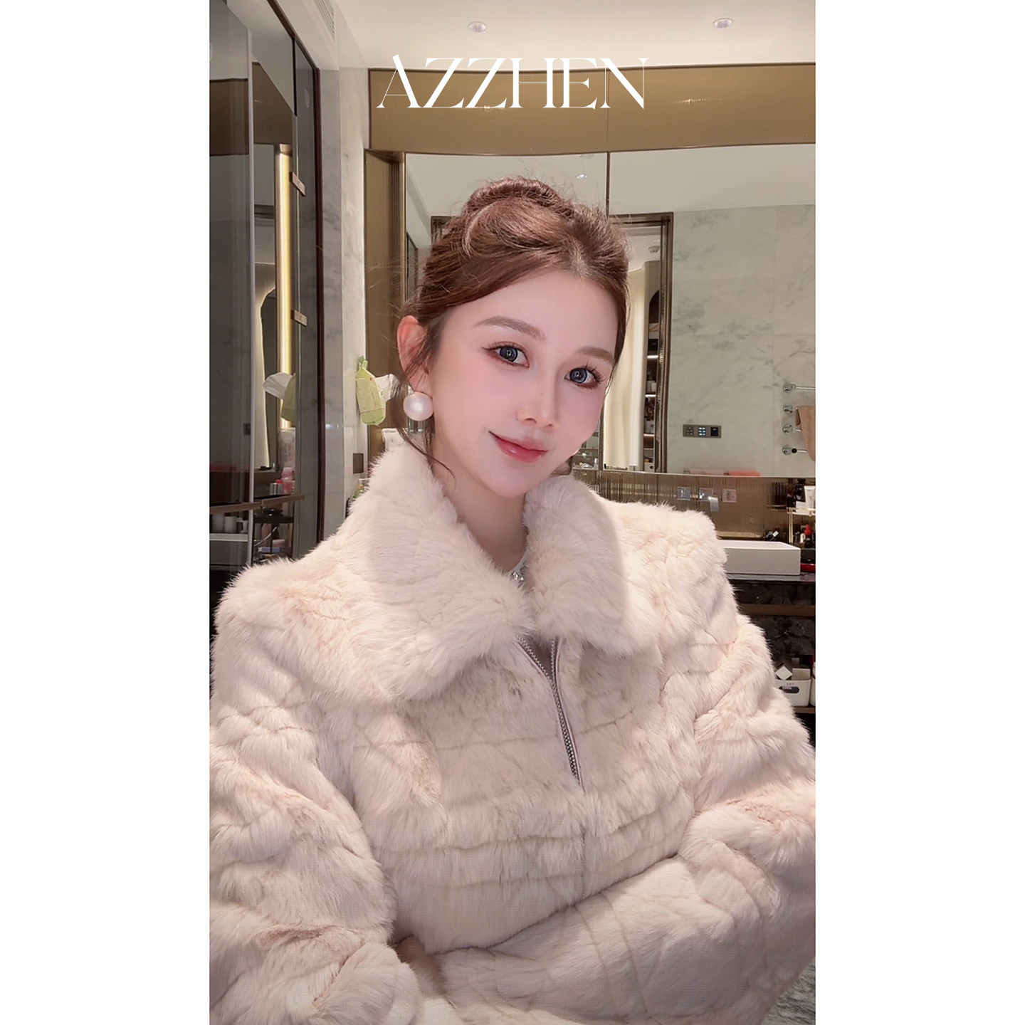 AZZHEN【CD小姐】CD菱格经典贵气名媛风千金兔拼接羊皮毛皮草外套,女装/女士精品,皮草,淘宝优惠券,粉丝福利购,淘宝优惠卷