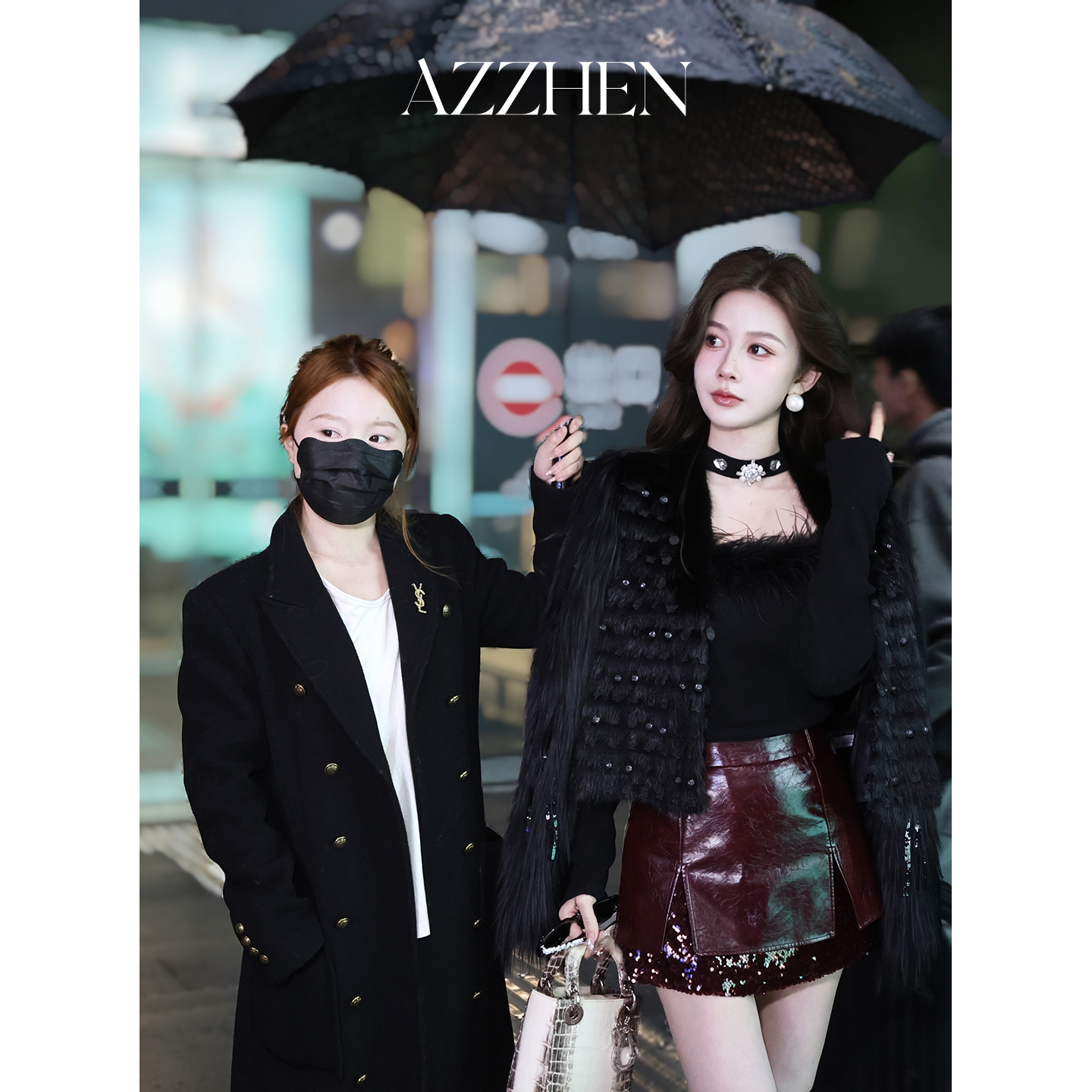 AZZHEN【千金晚宴】轻奢气质进口银狐毛拼接水貂毛皮草外套