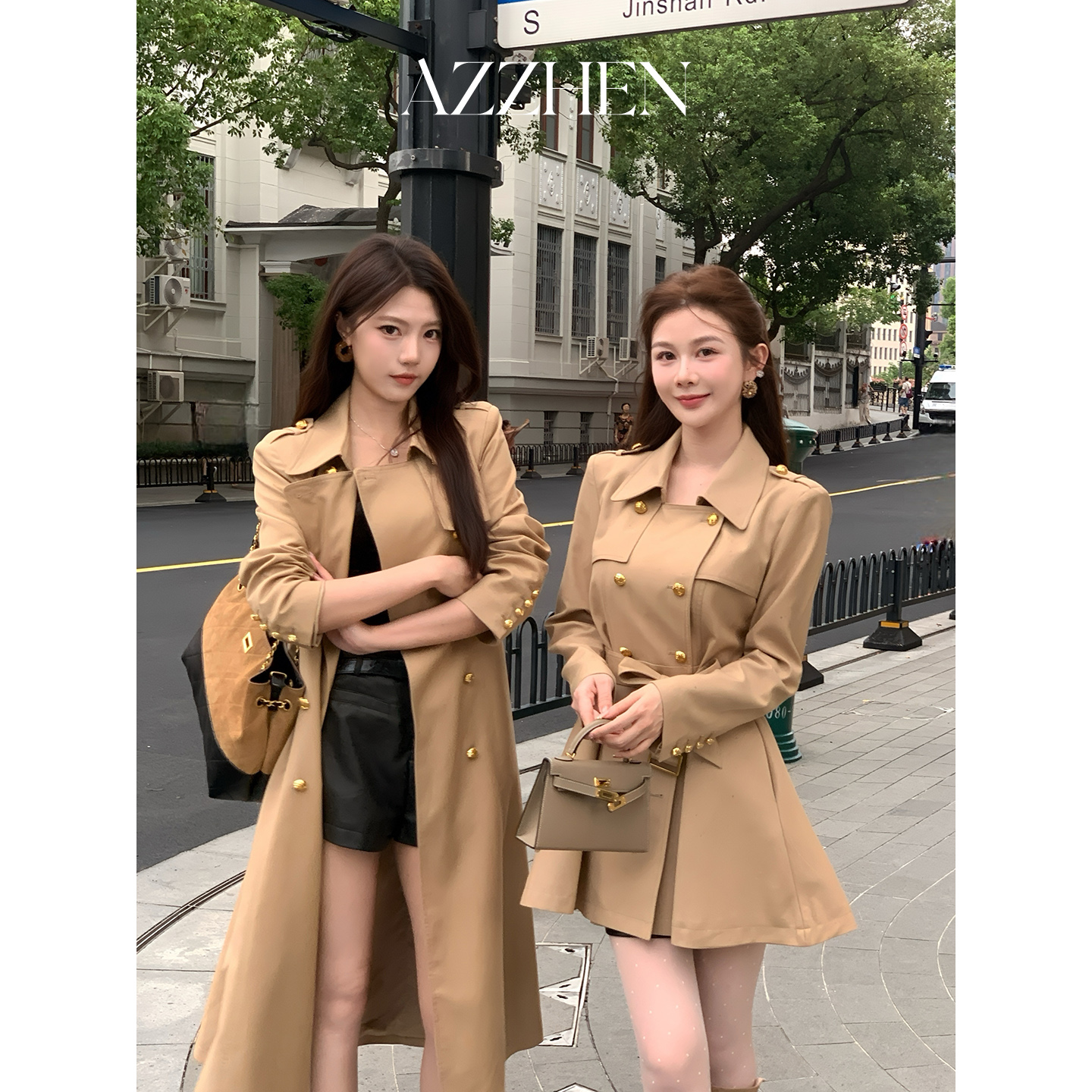 双排扣卡其色风衣外套