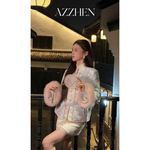 AZZHEN【翩若梦影】贵气新中式重工国风刺绣羽绒服外套