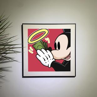装饰画版画挂画米奇发财极简奶油风卡通简约装饰现代艺术装裱画