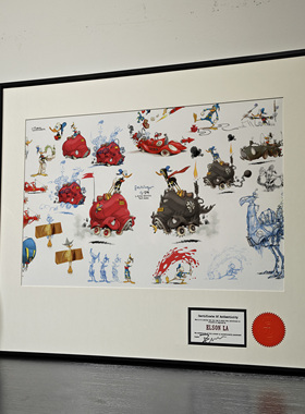 装饰挂画手稿唐老鸭红色系过年画简约装饰现代艺术装裱画