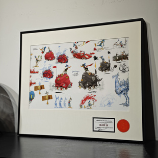 裱画 饰现代艺术装 装 饰挂画手稿唐老鸭红色系过年画简约装