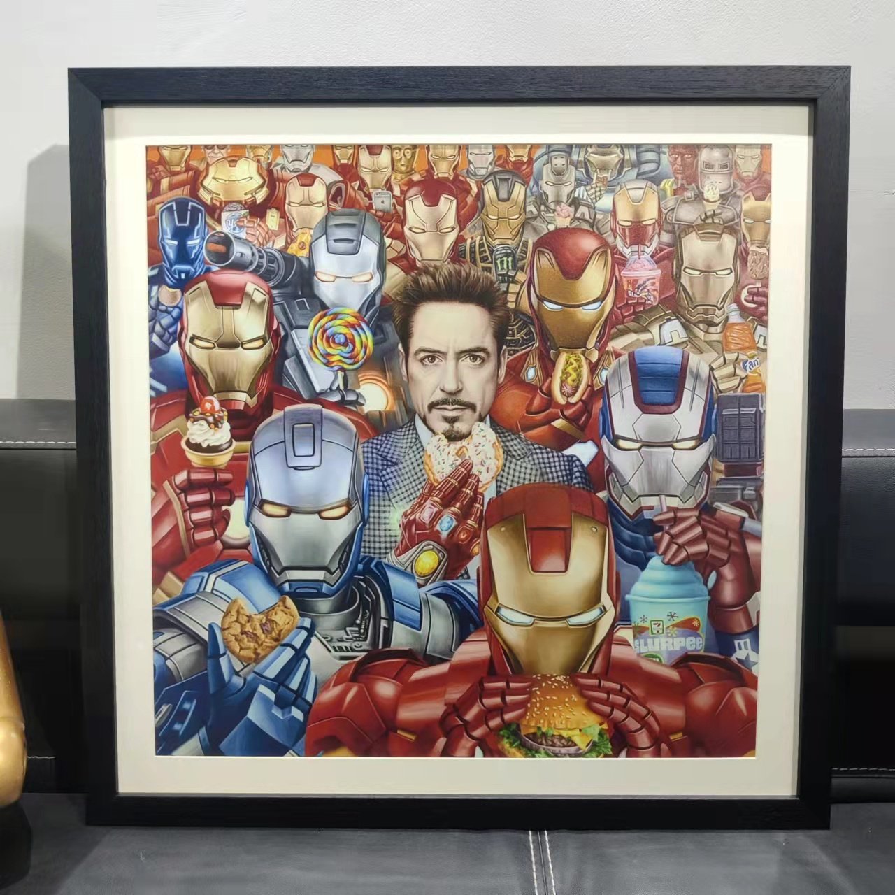 漫威钢铁侠小罗伯唐尼潮货潮流卡通波普简约装饰现代艺术装裱画