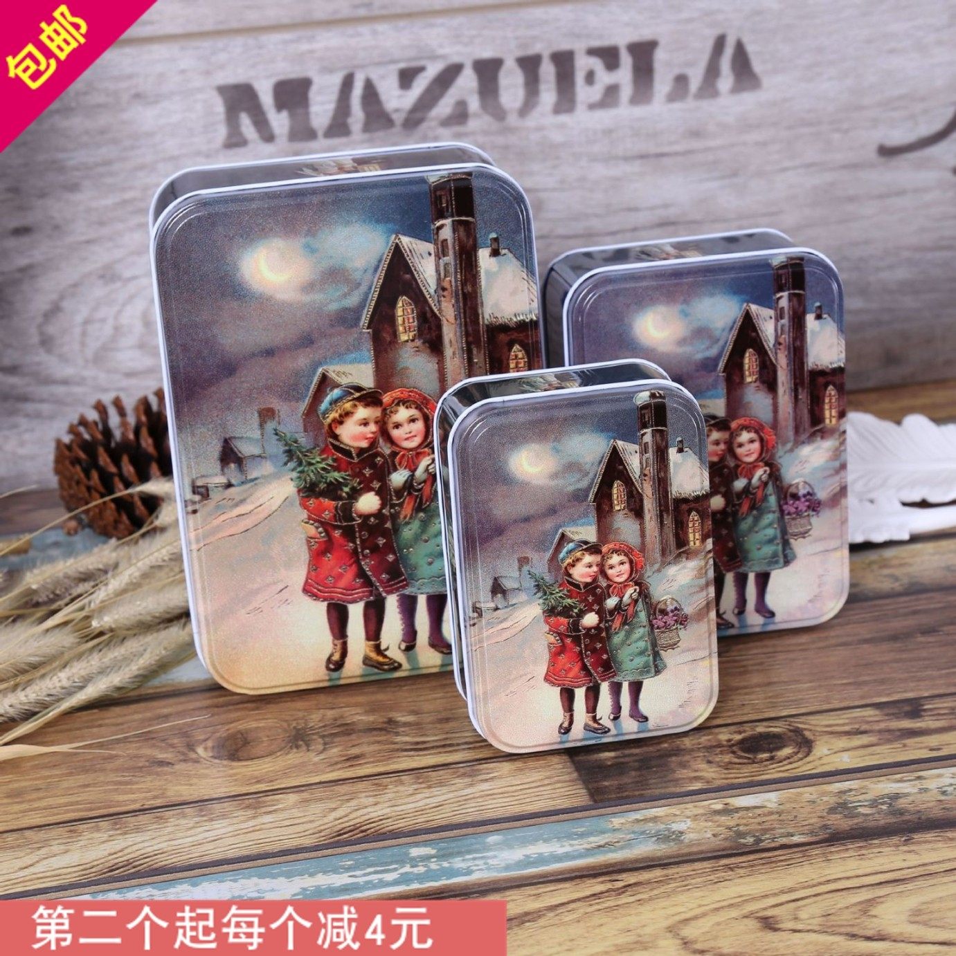 包邮圣诞三件套马口铁皮收纳盒 烘培手工饼干包装盒 糖果礼品盒