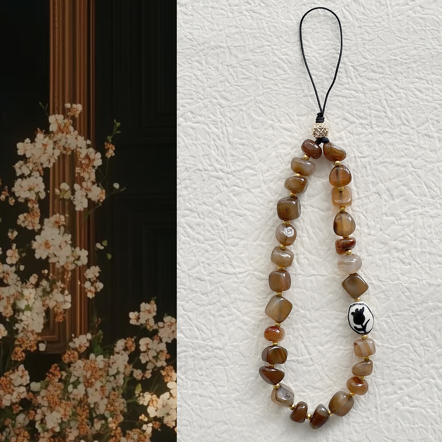 水墨玛瑙新中式设计手机链短挂链