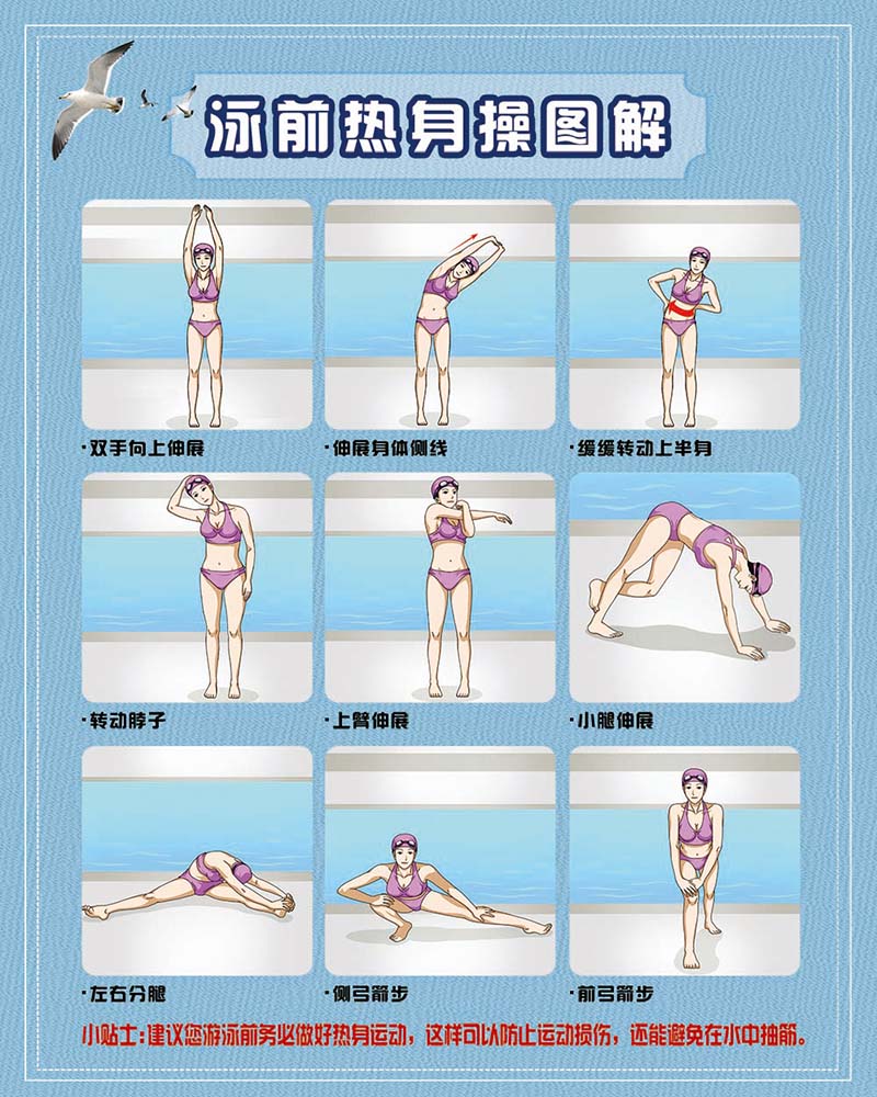 770游泳前热身操示意图解墙贴挂画纸素材写真kt展板海报印制1139