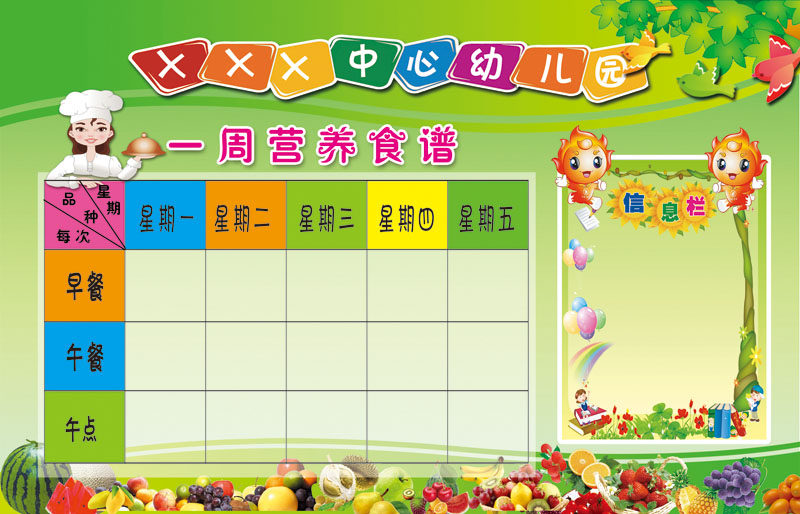 767装饰画海报印制展板挂图1812学校幼儿园每日一周食菜谱信息栏