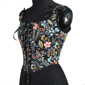 春夏新款 复古裹胸宫廷胸衣前绑带U领树叶印花背心女外穿 法式