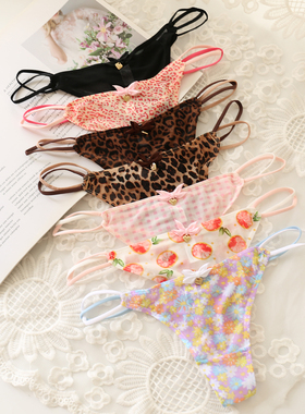 4个码数豹纹428网纱丁字裤T裤性感透明可爱日系蕾丝少女内裤低腰