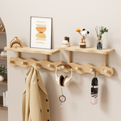 实木挂衣架墙上壁挂置物免打孔门后挂钩卧室玄关入户多功能衣帽架
